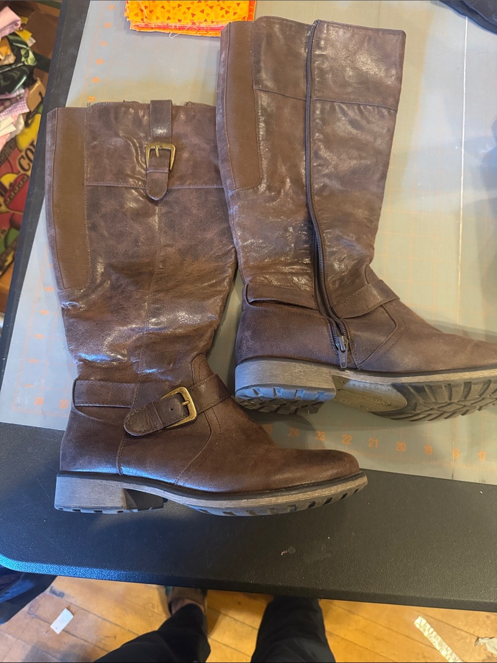 BareTraps Brown Zip-Up Mid-Calf Buckle Boots